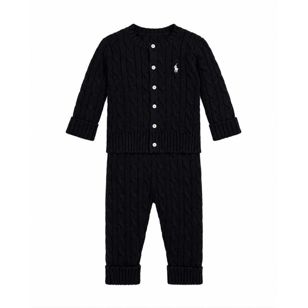 NEW Ralph Lauren Cotton Cable-knit Cardigan Navy Blue Cuffed 2PC Set 9M